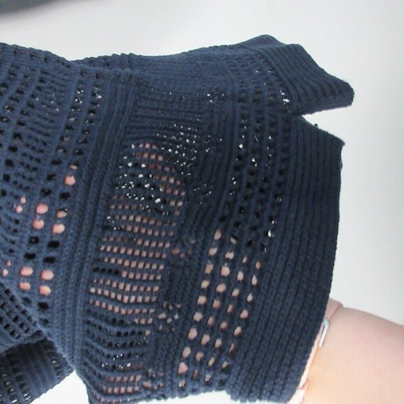 Club Monaco Open Knit Sweater Top Women S Crochet Black Cotton Blend Luxury 276 - Picture 6 of 11